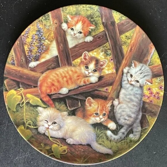 Vtg 1996 Plate FENCE MEETING POINT Collectible Signed J Schotz Porcelain GERMAN - Picture 2 of 13